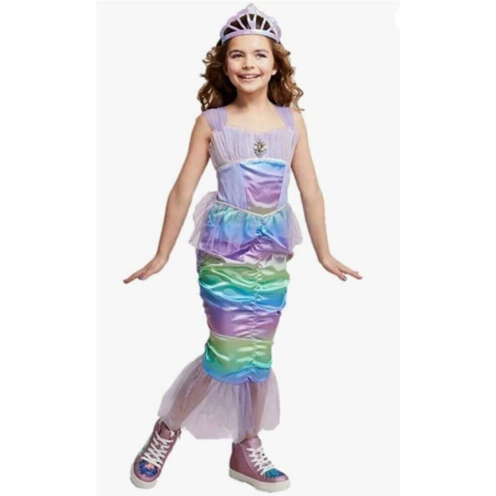 Girls Costume Mermaid Iridescent Rainbow Mermaid Costume Satin Mesh Large NWT